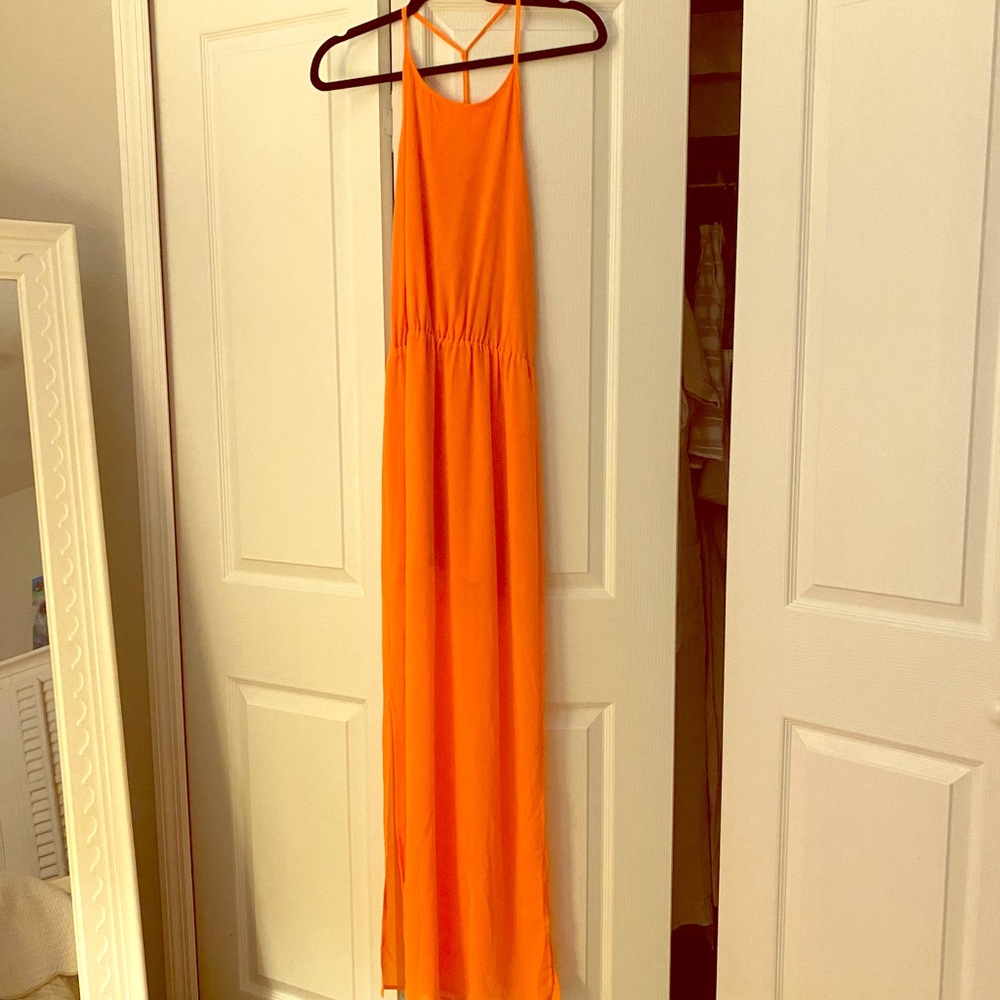 Maxi Coral Dress with Sheer Bottom